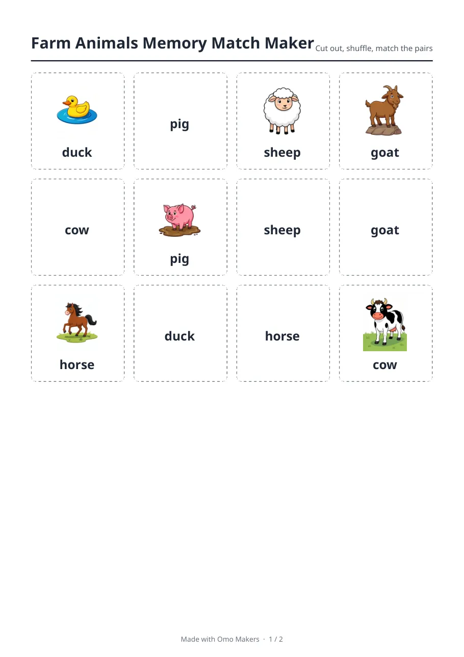 A real page made by Memory Match Cards